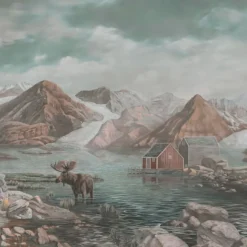 KOHRO Tessuto murale in cotone verde e rosa Arctic Passages><noscript><img width=