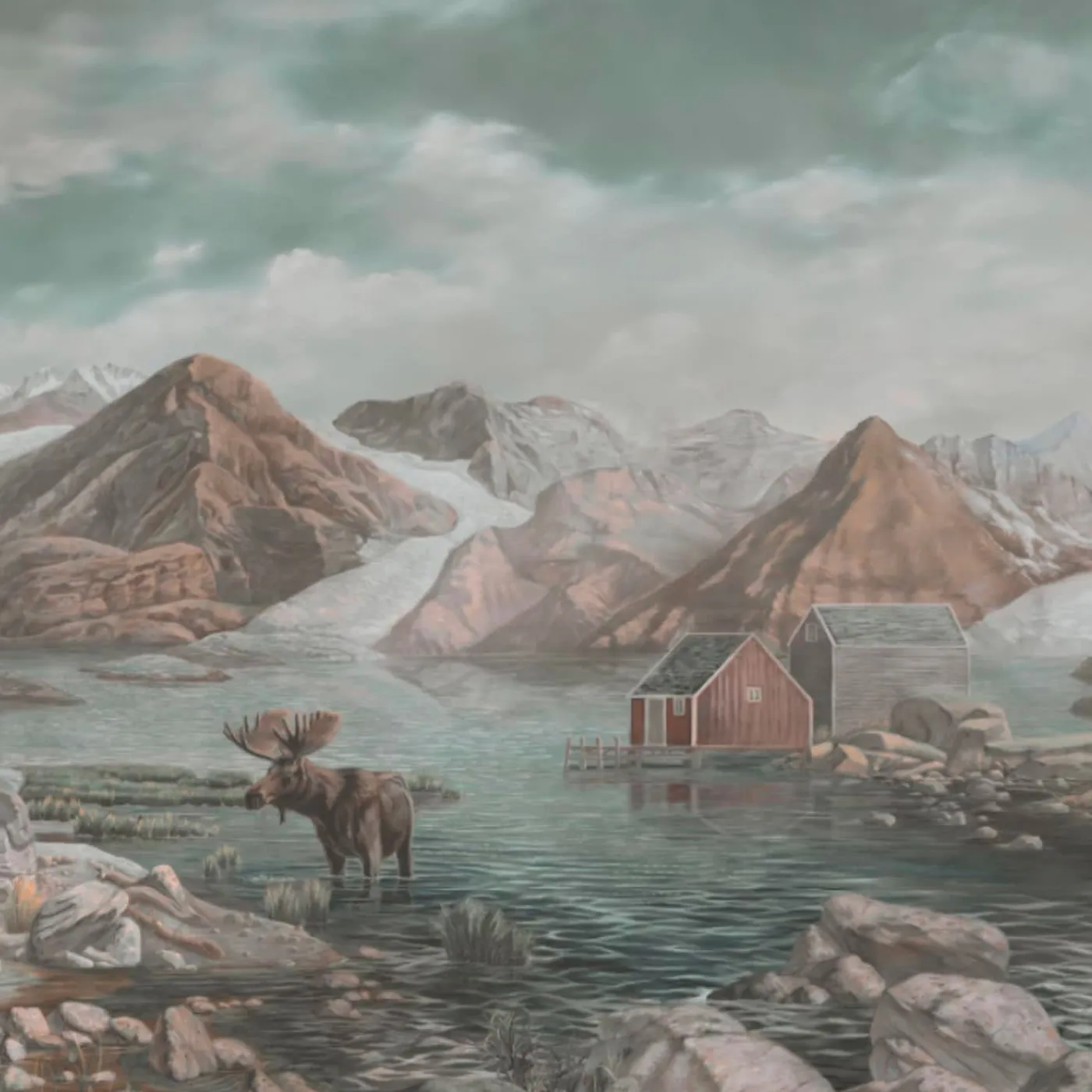 KOHRO Tessuto murale in cotone verde e rosa Arctic Passages> Carte Da Parati