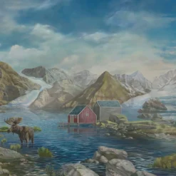 KOHRO Tessuto murale in cotone verde e azzurro Arctic Passages><noscript><img width=