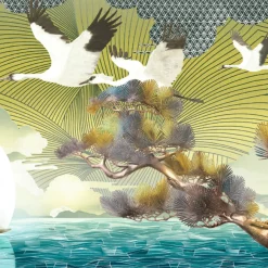 KOHRO Tessuto murale in poliestere giallo e blu mare><noscript><img width=