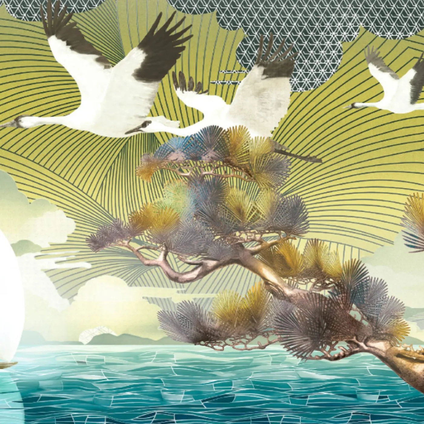 KOHRO Tessuto murale in poliestere giallo e blu mare> Carte Da Parati