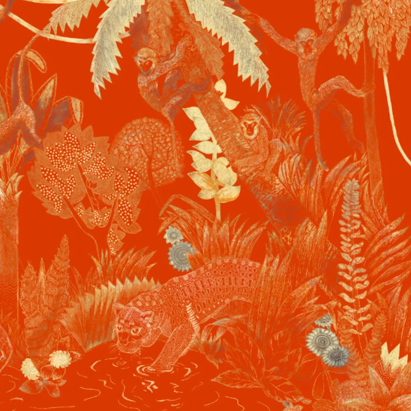 KOHRO Tessuto murale in poliestere Red Jungle Lounge> Carte Da Parati