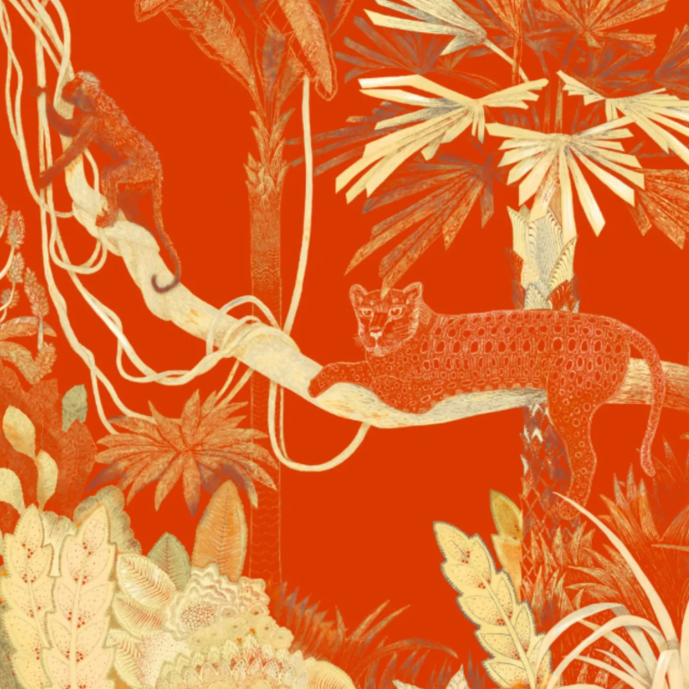 KOHRO Tessuto murale in poliestere Red Jungle Lounge> Carte Da Parati