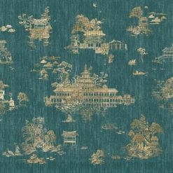 KOHRO Tessuto murale in poliestere verde e oro Ore e lampeggianti> Carte Da Parati