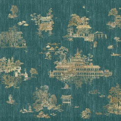 KOHRO Tessuto murale in poliestere verde e oro Ore e lampeggianti><noscript><img width=