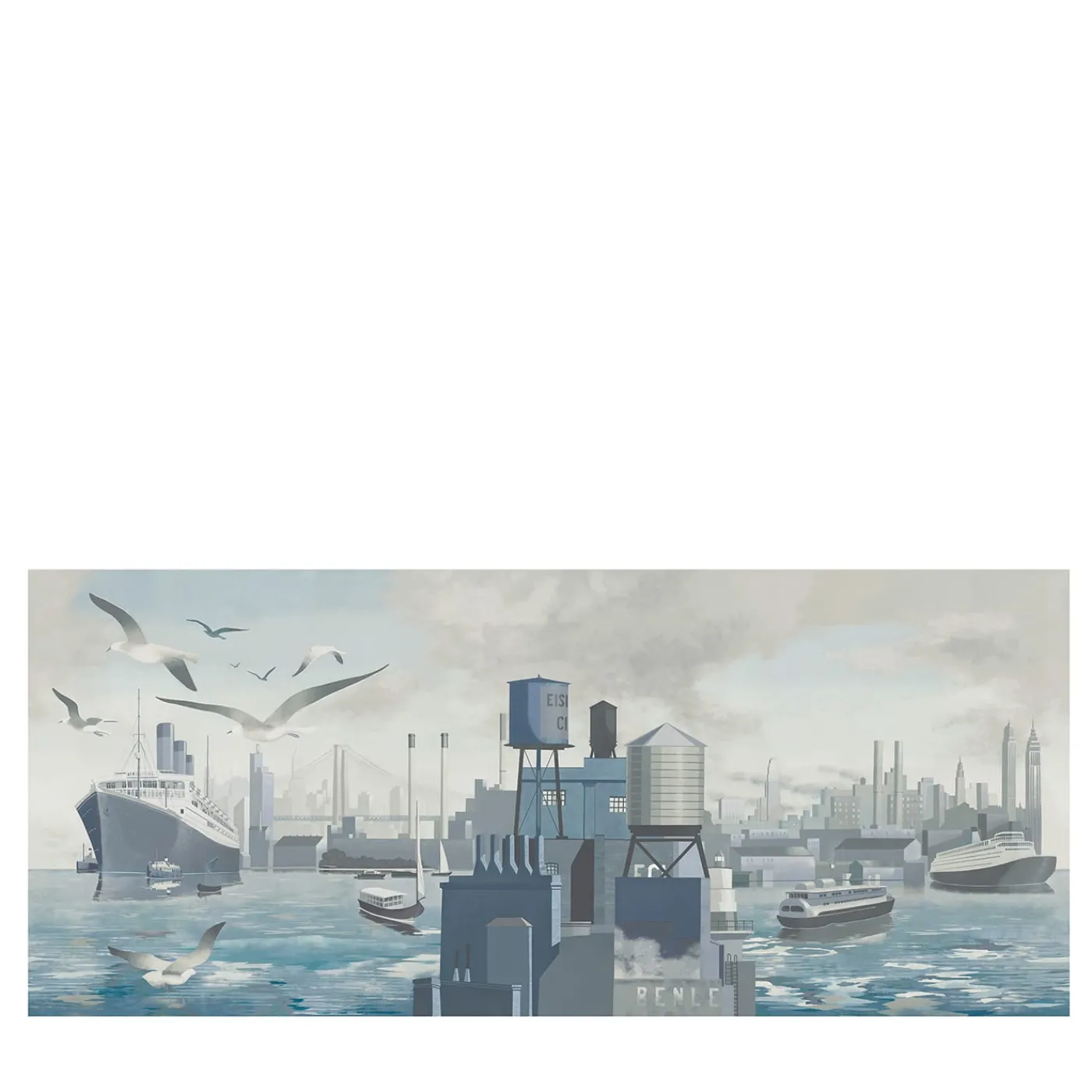 KOHRO Tessuto murale in poliestere blu, grigio e argento Dalla terra al mare> Carte Da Parati