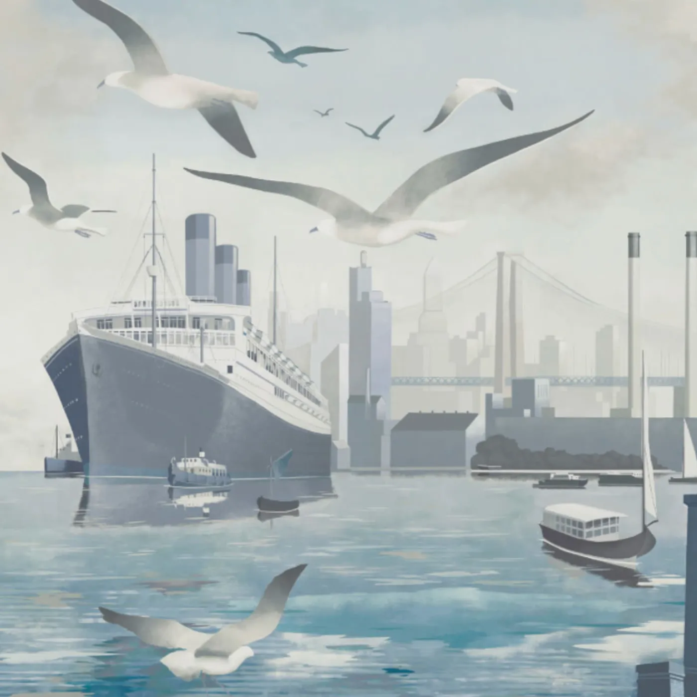 KOHRO Tessuto murale in poliestere blu, grigio e argento Dalla terra al mare> Carte Da Parati