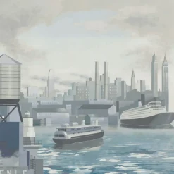 KOHRO Tessuto murale in poliestere blu, grigio e argento Dalla terra al mare><noscript><img width=