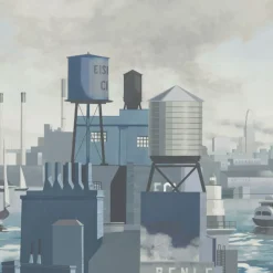 KOHRO Tessuto murale in poliestere blu, grigio e argento Dalla terra al mare><noscript><img width=