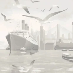 KOHRO Tessuto murale in poliestere grigio da terra a mare> Carte Da Parati