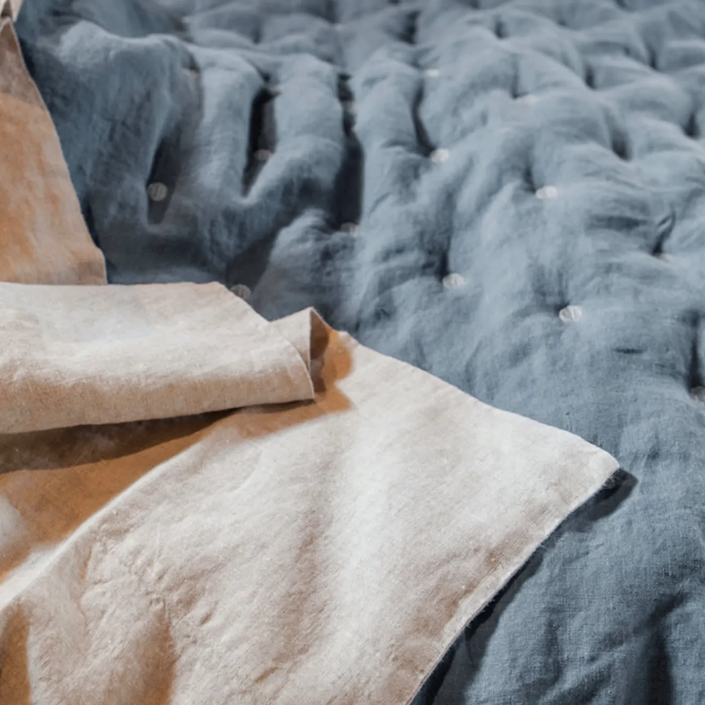 Once Milano Trapunta di lino azzurro> Biancheria Da Letto