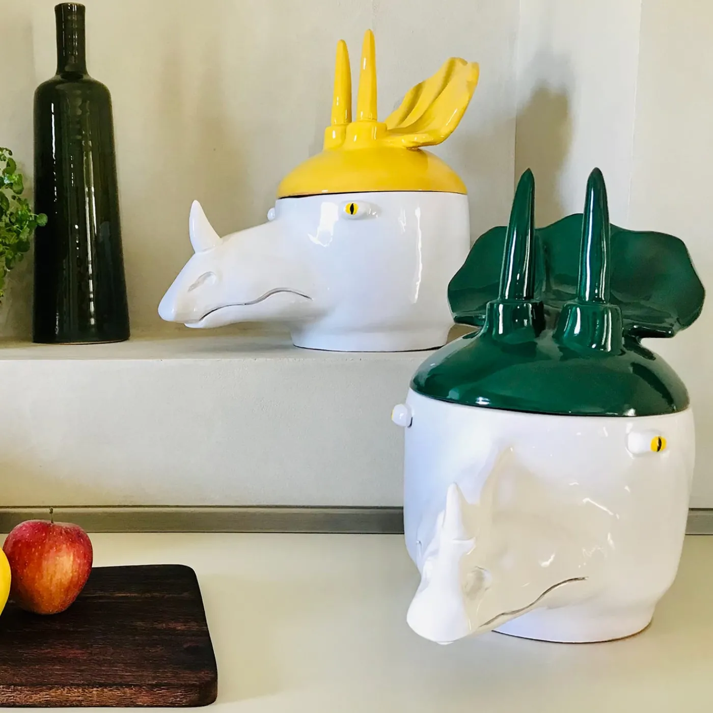 Freaklab Triceratopo Grande Contenitore verde e bianco con coperchio> Vasi Con Coperchio