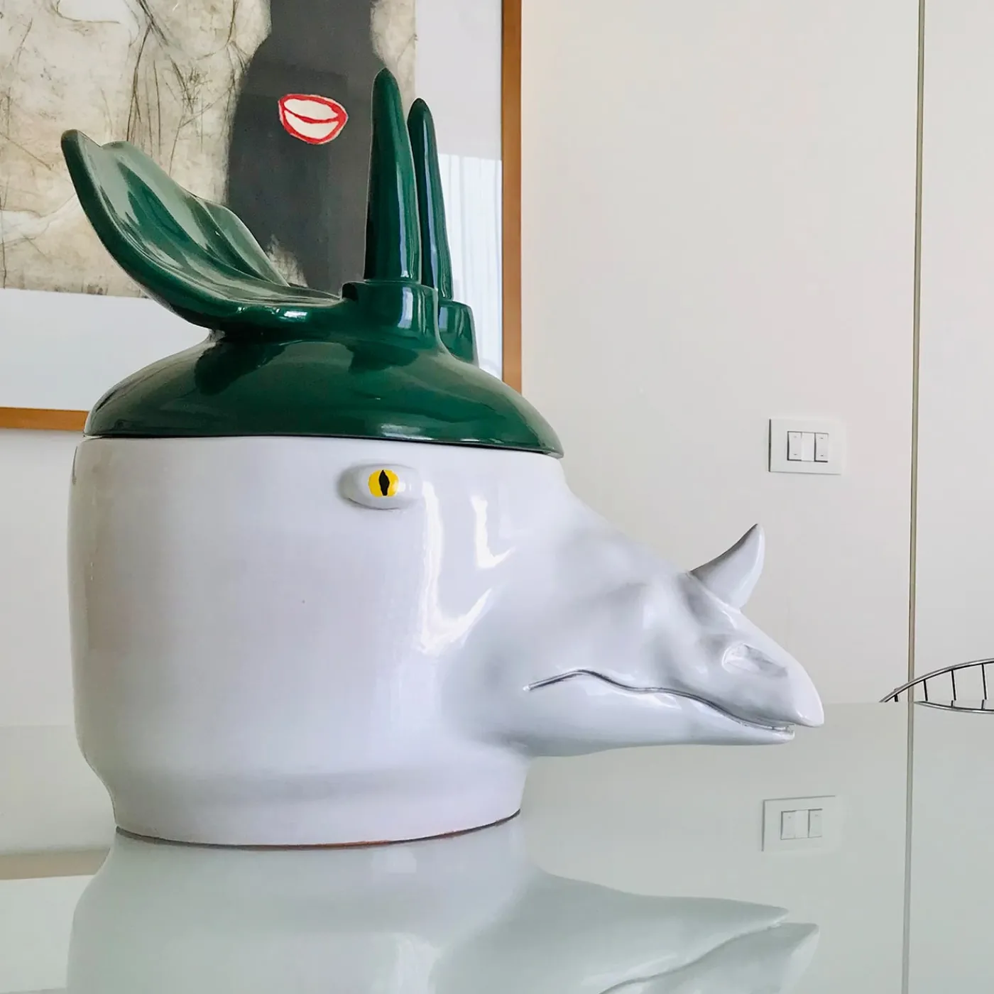 Freaklab Triceratopo Grande Contenitore verde e bianco con coperchio> Vasi Con Coperchio