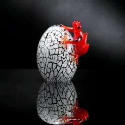 VGnewtrend Uovo di vetro bianco screziato con geco rosso><noscript><img width=