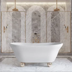Devon&Devon Vasca da bagno Aurora Bijoux White con piedini a sfera dorati> Lavabi E Vasche Da Bagno