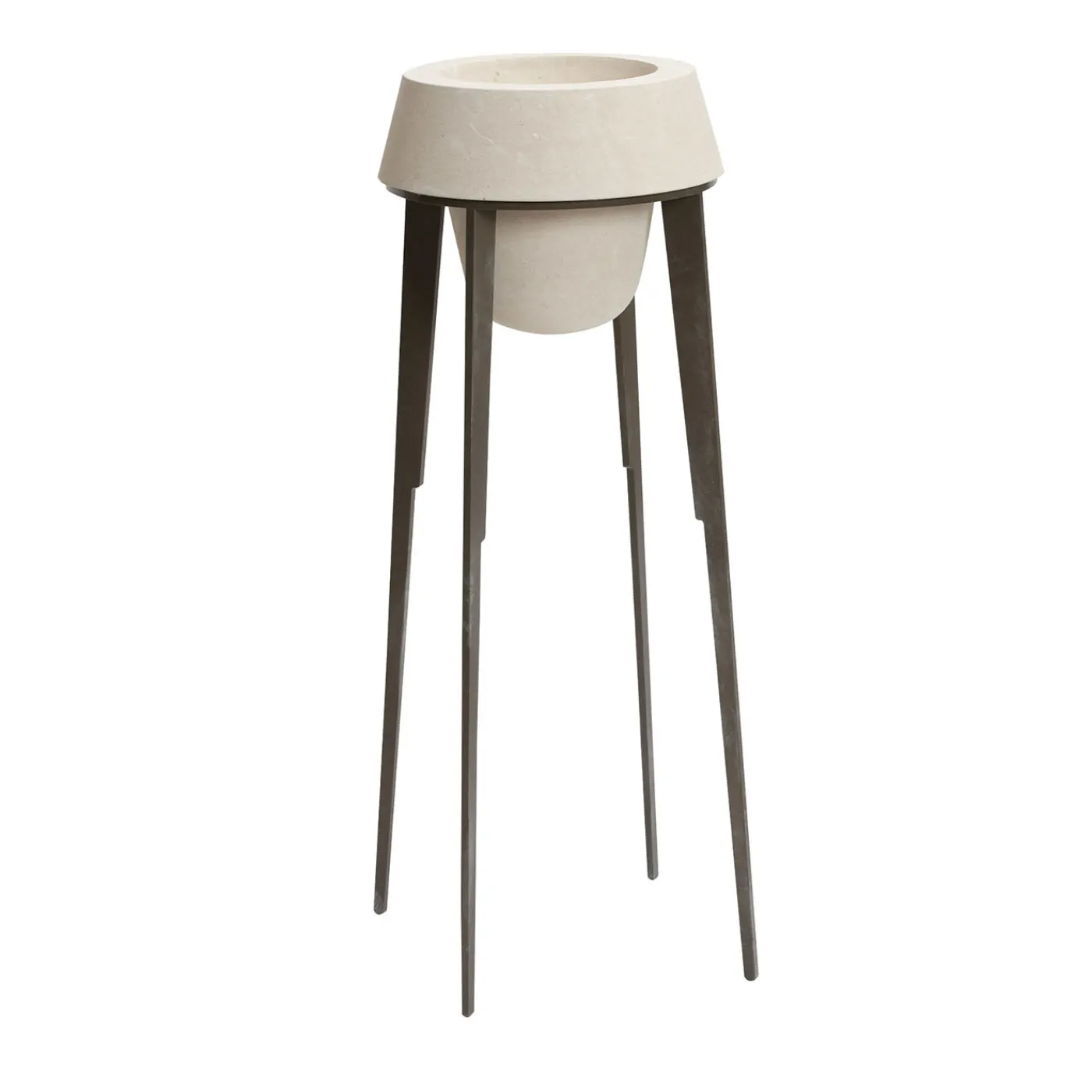 Pimar Limestone Vaso alto Capasa in ferro e pietra calcarea leccese di Silvio De Ponte> Cachepot E Portavasi