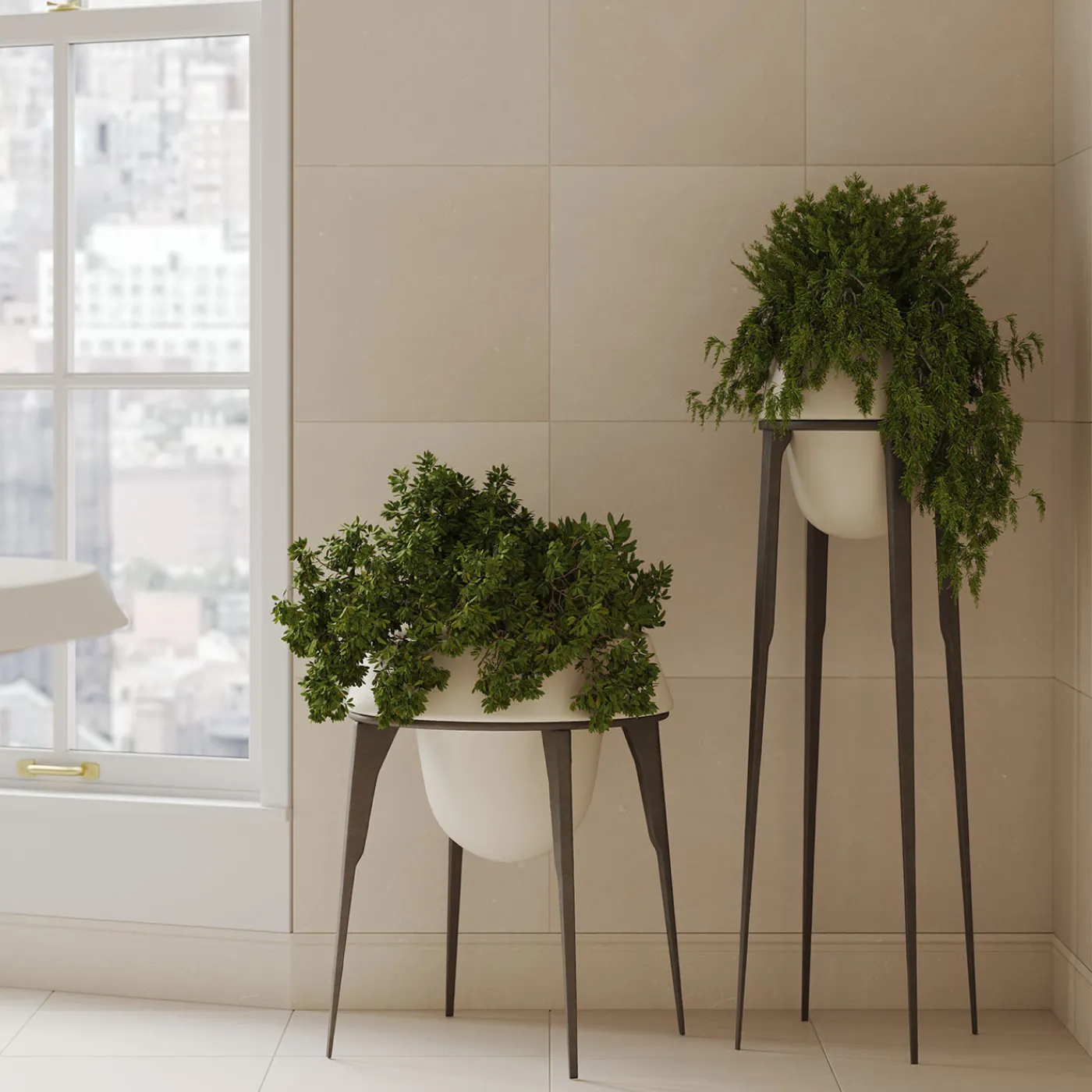 Pimar Limestone Vaso alto Capasa in ferro e pietra calcarea leccese di Silvio De Ponte> Cachepot E Portavasi