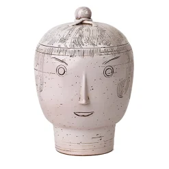 Bitossi Ceramiche Vaso antropomorfo bianco sporco con coperchio di Aldo Londi> Vasi Figurativi