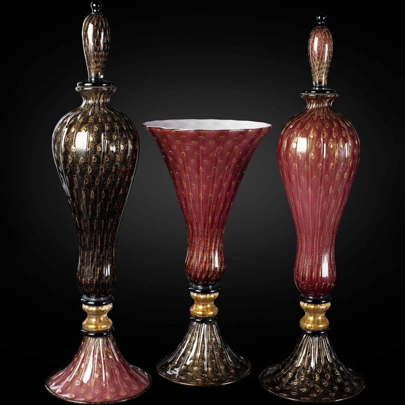 Officine di Murano 1295 Vaso con piede in oro e rubino Stmtrub> Vasi Da Fiori