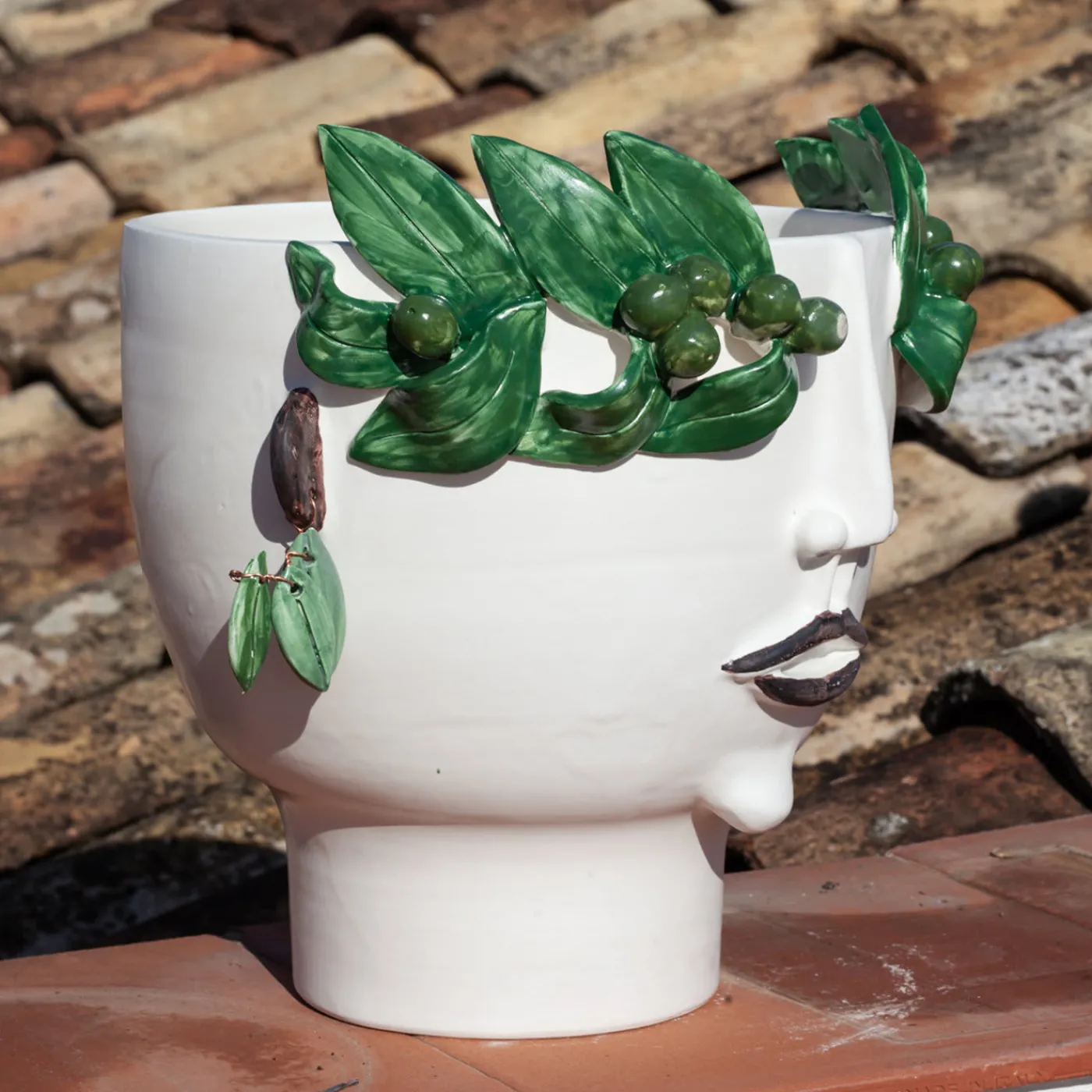 Patrizia Italiano Vaso con testa di venditore di olio Oliva> Vasi Figurativi