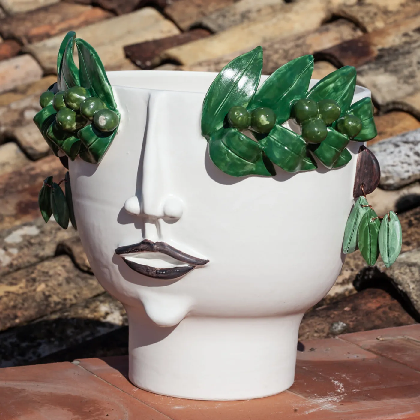 Patrizia Italiano Vaso con testa di venditore di olio Oliva> Vasi Figurativi