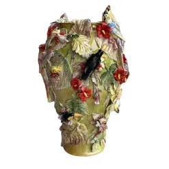 I Borbone Capodimonte Vaso decorativo in ceramica verde tropicale Corinto> Vasi Decorativi