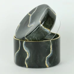 Griffe Montenapoleone by Vetrerie di Empoli Vaso di vetro basso nero ispirato al marmo di Portoro con coperchio> Arredo Bagno