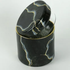 Griffe Montenapoleone by Vetrerie di Empoli Vaso di vetro nero ispirato al marmo di Portoro con coperchio> Arredo Bagno