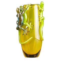 VGnewtrend Vaso giallo con 3 gechi> Vasi Decorativi