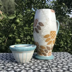 Studio Le Nid Vaso in Ceramica Beige Peace&Love con Coperchio e Motivo Floreale> Vasi Con Coperchio