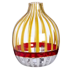 Carlo Moretti Vaso monofiore a righe rosse e arancioni> Bottiglie Decorative