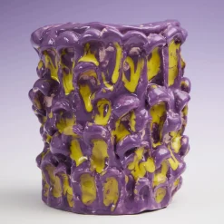 Daria Dazzan Vaso Onda in velluto viola e giallo limone><noscript><img width=
