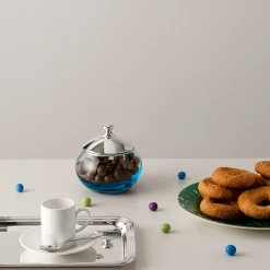 Greggio Vaso rotondo in cristallo con coperchio placcato argento><noscript><img width=