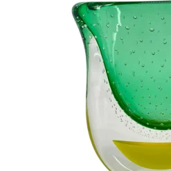 Officine di Murano 1295 Vaso scultoreo in vetro di Murano verde e giallo Gran Sommerso> Vasi Decorativi