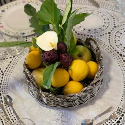 Caspal Vassoio decorativo rotondo in metallo placcato intrecciato><noscript><img width=