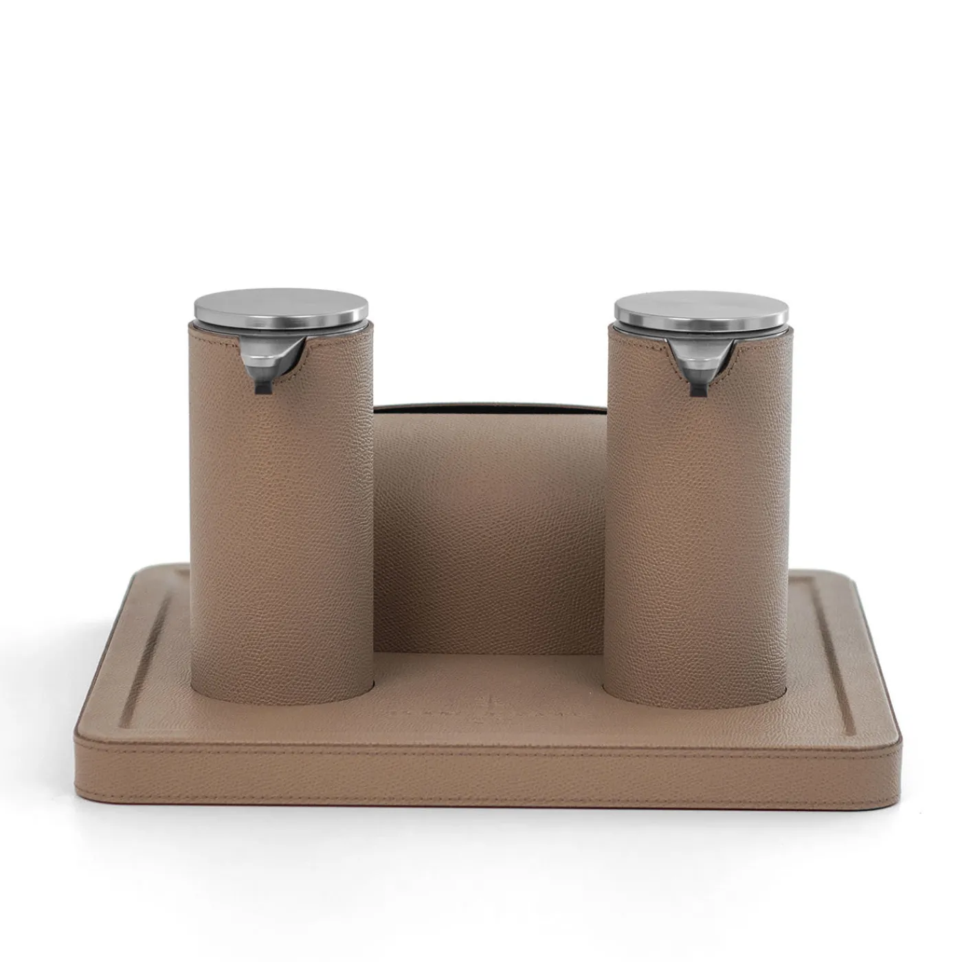 Pinetti Vassoio in pelle Igea Taupe con 2 dispenser e coperchio per scatola di carta igienica> Arredo Bagno