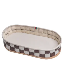 Marricreo Videopoche ovale annodata in ecopelle marrone e crema Procida> Svuotatasche